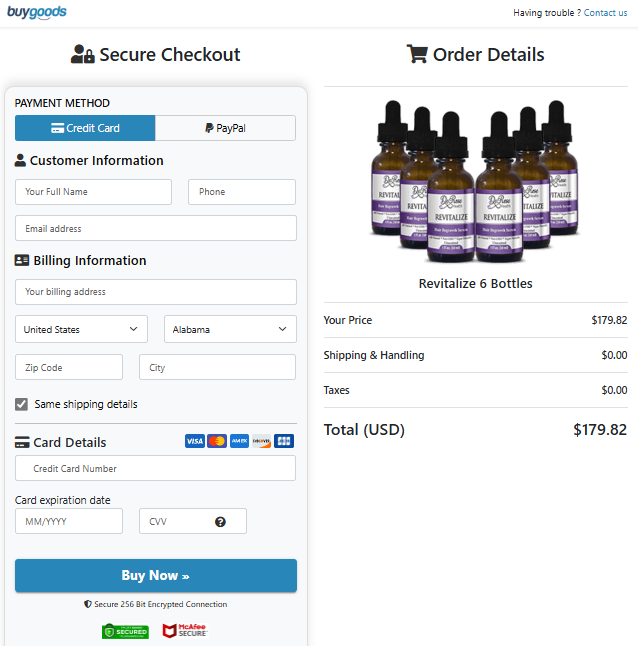 Revitalize Order Page